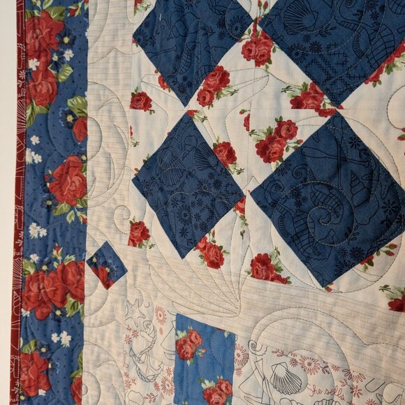 NEW! Handmade "Admiral Harry" by Riley Blake Cotton Nautical Quilt 68" x 80" - Picture 3 of 9
